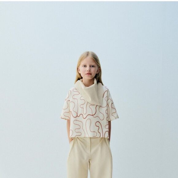 ZARA EMBROIDERED T-SHIRT Size 11-12 Girl Cream NWT - Picture 1 of 7
